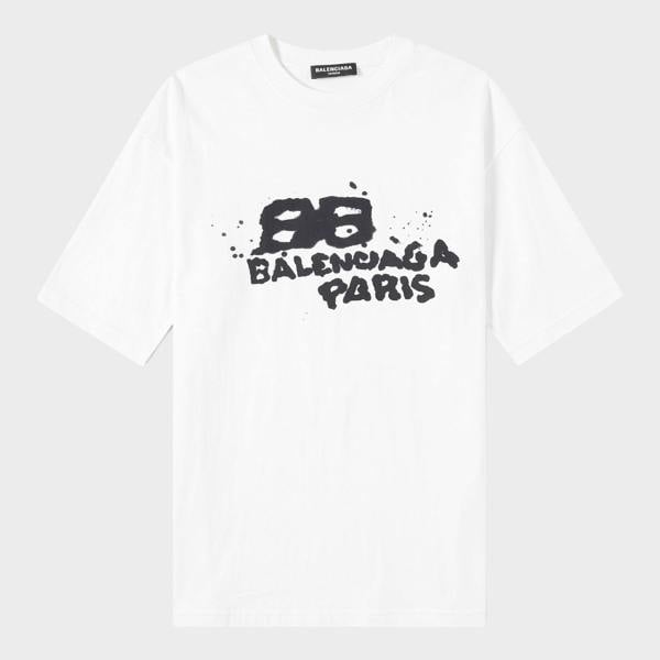 Balenciaga Logo Medium Fit T-Shirt White Black