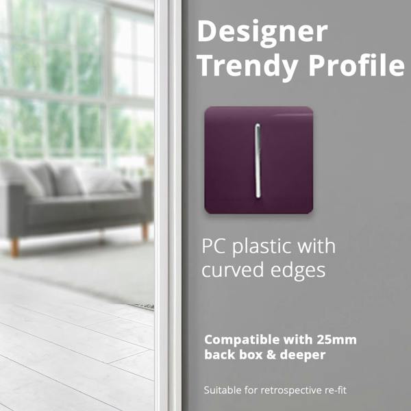 Trendi Switch 1 Gang 1 or 2 way Rocker Light Switch in Plum Purple