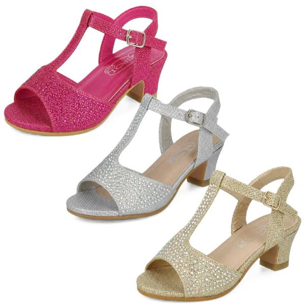 Spot On Girls Spot On Mid Heel T Bar Sandal With Buckle Ankle Strap H1123