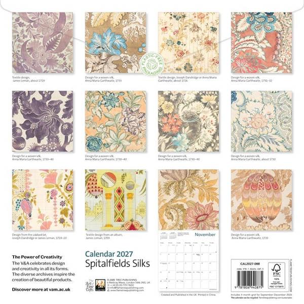 V&A, Spitalfields Silks Calendar 2027, Wall Calendars, Month To View, Art, Gift