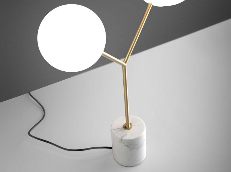 Angel Cerdá Table Lamp in White Marble, Golden Steel and White Glass 8050