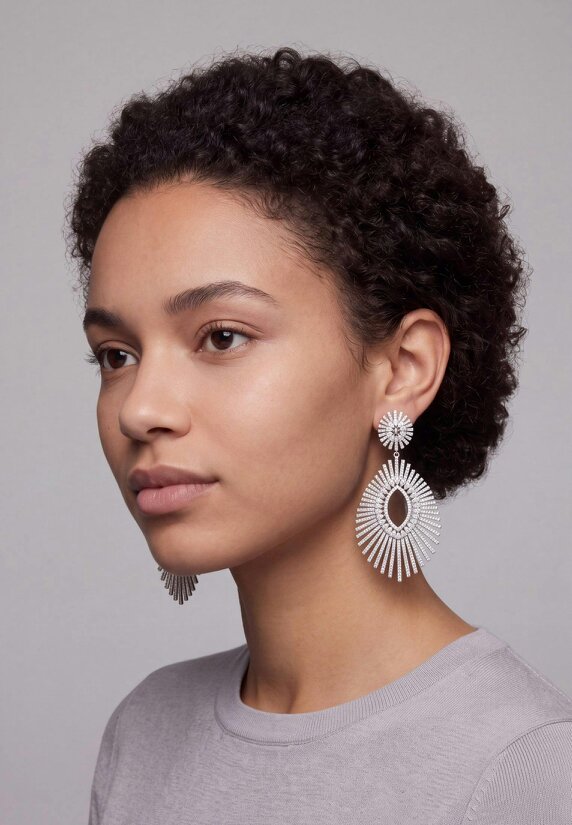 Latelita Geometria Sunburst Statement Drop Earrings Silver