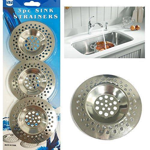 1st Choice KAV 3 x Sink Strainer Bath Basin Plughole Filter Kitchen Metal Strainers
