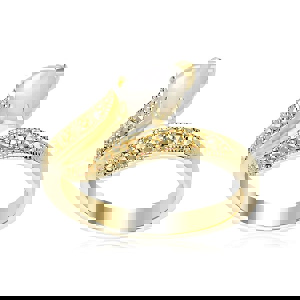 234R043801925 Art Nouveau Inspired Mother of Pearl & Marcasite Twist Ring in 18ct Gold Plated Silver 3