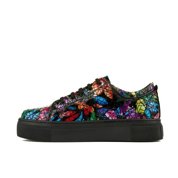 Embassy London Camila - Dark Tropical - Women's black platform leather trainer in dark print