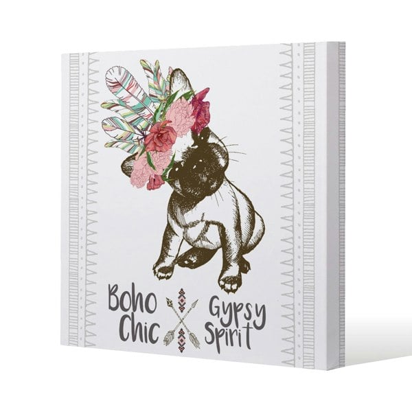 Benjamin Tate Design portrait of french bulldog puppy Slim Style Canvas Print  40x40cm , 15mm Slim Real wood.
