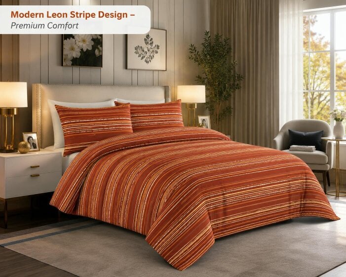 Night Zone Leon Stripe Lines Reversible Duvet Cover Set – Modern Easy Care Bedding with Pillowcases