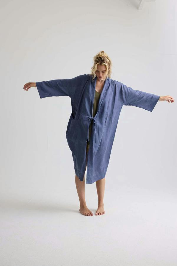Pretty You London Long Relaxed Linen Jacket in Folkestone Grey