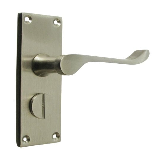 EDH Door Hardware Victorian Scroll Satin Nickel Bathroom Door Handles Set with Privacy Lock 2 Pair