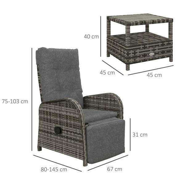 Adjustable patio chaise lounge chair with grey cushion and dark wicker frame