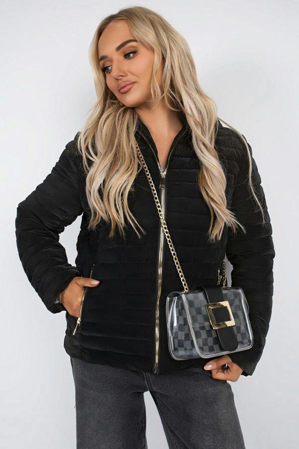Ravina Gold Detail Hooded Puffer Jacket - Black