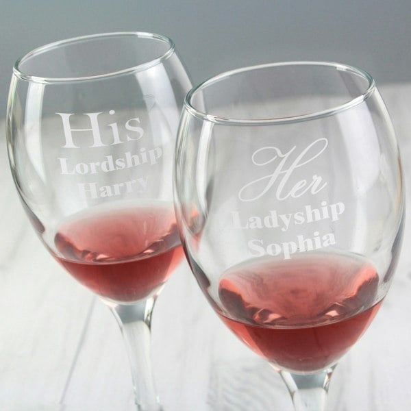 Personalised Memento Company Personalised His & Her Wine Glass Set