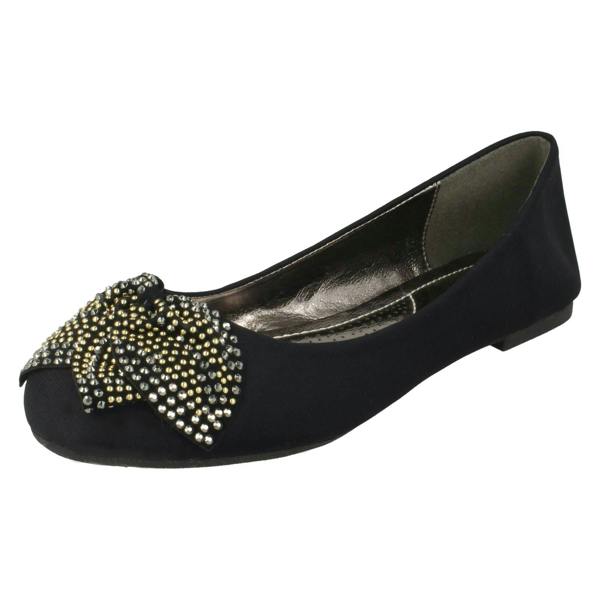 Spot On Ladies Spot On Bow Trim Black Ballerinas F80326
