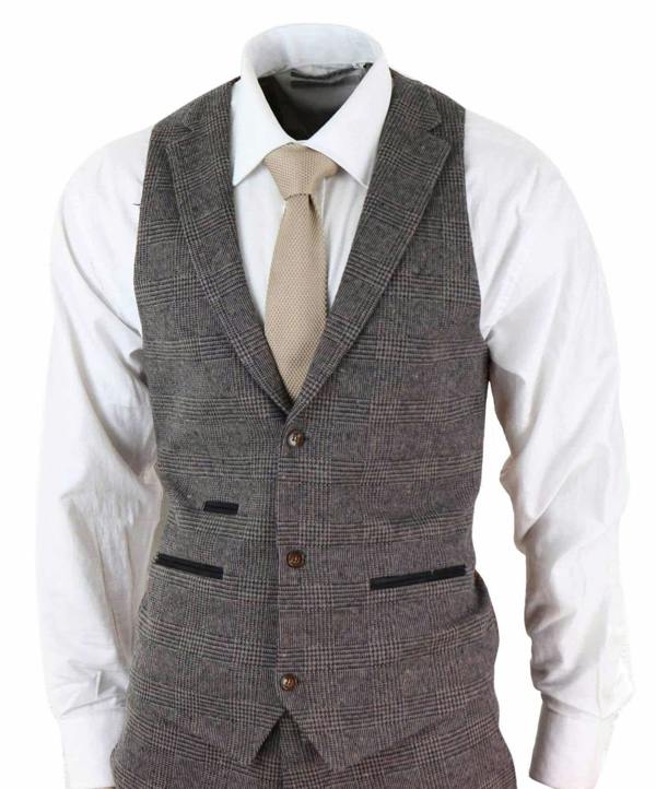 TruClothing Men's 3 Piece Brown Herringbone Tweed Suit