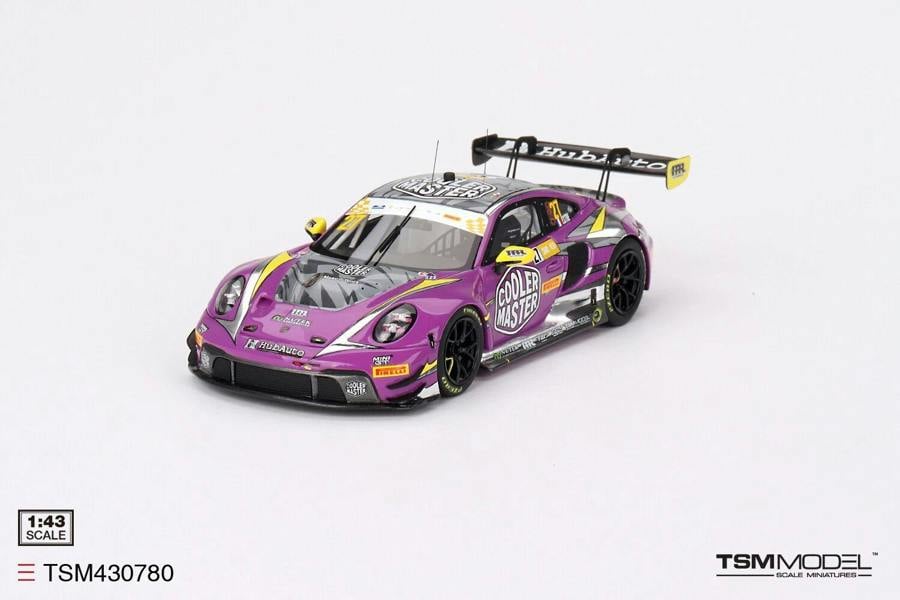 a purple race car with white text