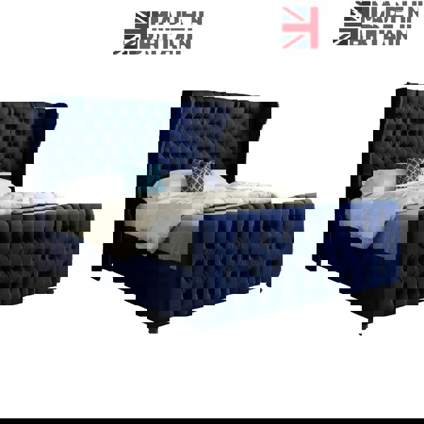 Casa Magna Donati Straight Curved Top Upholstered Soft Velvet Bed Frame - Blue