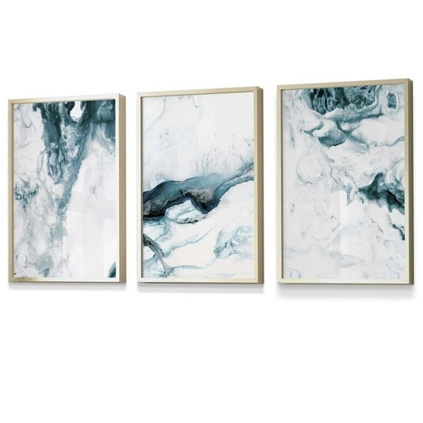 Abstract Teal and White Set of 3 Framed Wall Art | Artze Wall Art UK