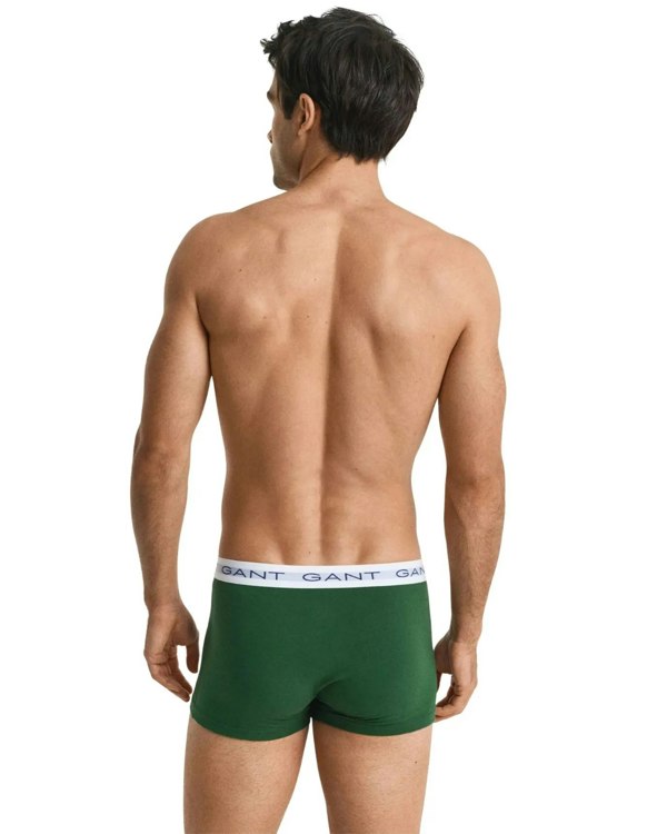 GANT 3-Pack White Waistband Boxer Trunks, Navy/Green/Burgundy