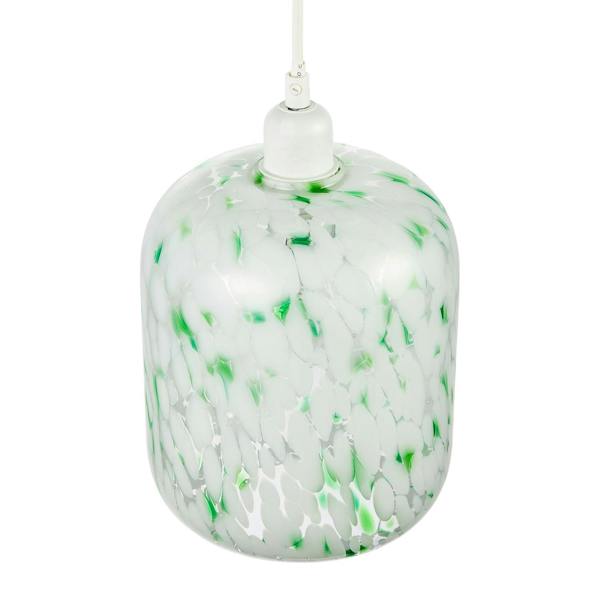 Handmade White Mottled Art Glass Pendant Shade with Green Fleck Decor Image 3
