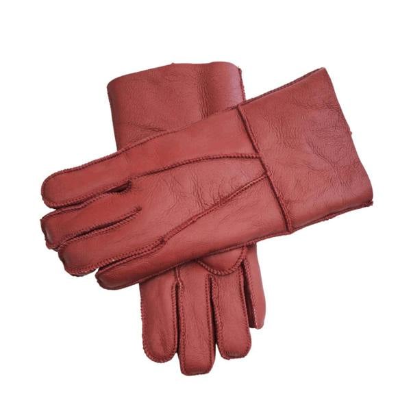 Unisex Napa Leather Wool Shearling Lined Gloves - Red - Infinity Leather - 4