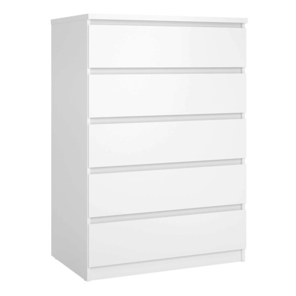 Wyld Haus Budapest Tall White Wooden Chest 5 Drawers