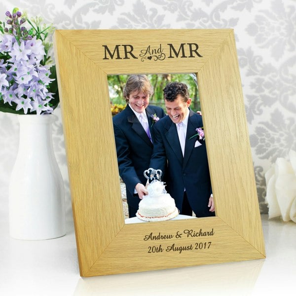 Personalised Memento Company Personalised Oak Finish 6x4 Mr & Mr Photo Frame