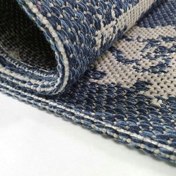 Navy Blue Rug 100% Cotton Washable Rugs Runners Moroccan Pattern Flat Weave Area Mat Large Small