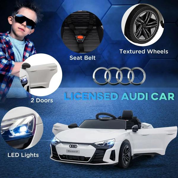 White kids electric ride-on car with LED lights, textured wheels, and seat belt