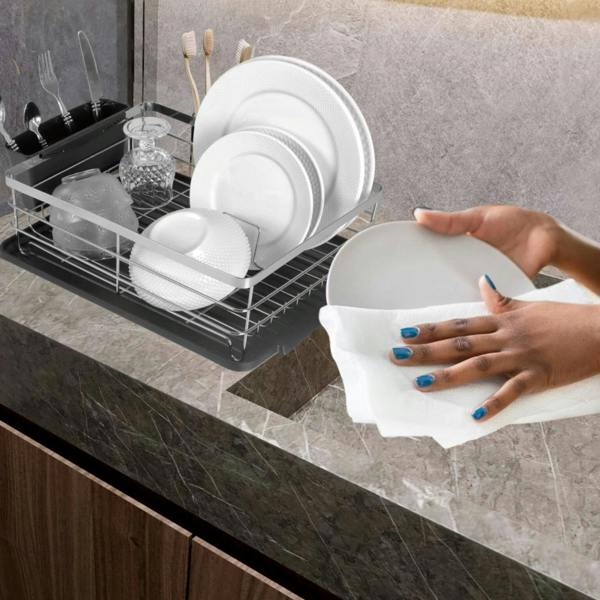 Top 3 Kitchen Dish Rack Drainer with Utensil Holder and Removable Drip Tray