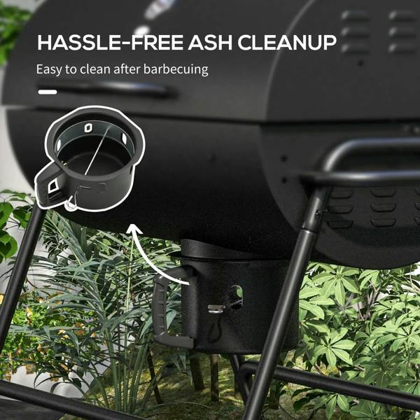 Black charcoal BBQ grill ash catcher box with a pull-out tray
