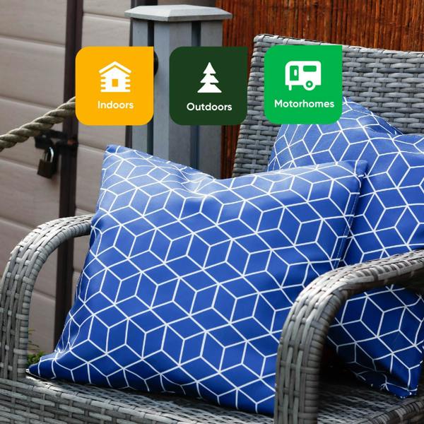 Gardenwize Pair of Outdoor Scatter Cushions – Blue Cube Design
