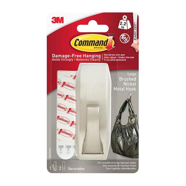 Command MR03-BN Large Modern Reflections Brushed Nickel Metal Hook 2.2kg - One Colour - 
