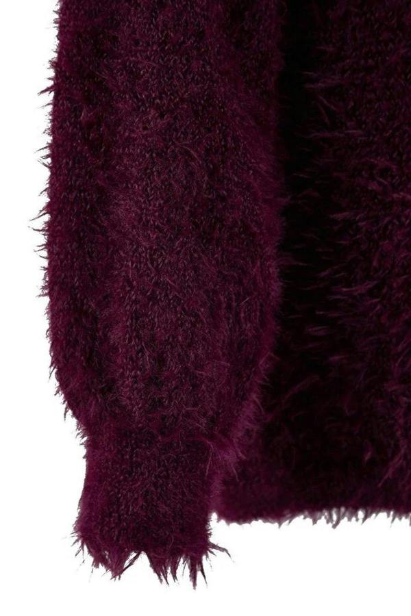 WOVCOR Furry Turn-Down Collar Knit Sweater