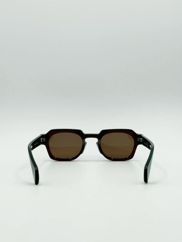 Angular Wayfarer Style Sunglasses in Brown with Green Arms - svnx