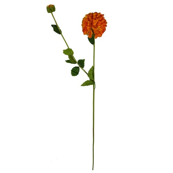 Leaf Pack of 6 x 75cm Artificial Dahlia PomPom Flower Stem Orange