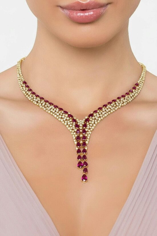 Latelita Baroness Statement Necklace Ruby Gold