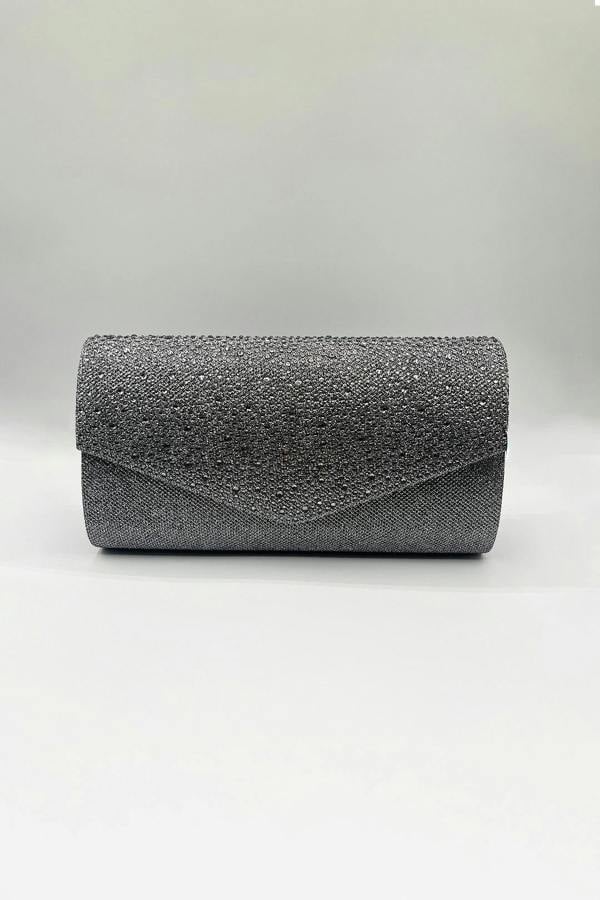 SVNX Diamante Envelope Clutch Bag in Grey