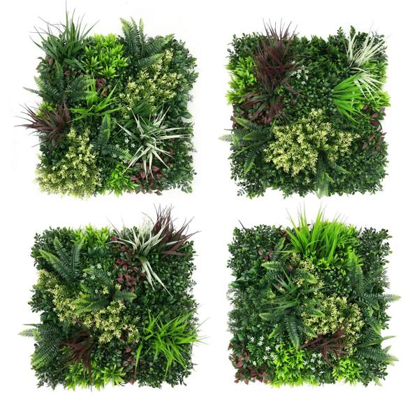 Combo of 4 Carnival Premium Artificial Plants Green Wall Panels 50cm x 50cm - Evergreenery