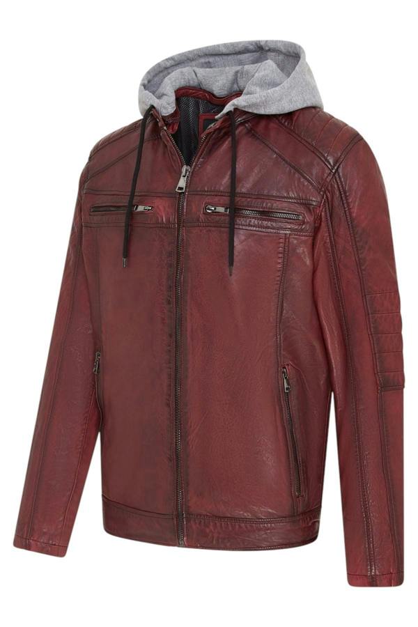 Infinity Leather Men's Hooded Biker Lamb Leather Jacket - Burten
