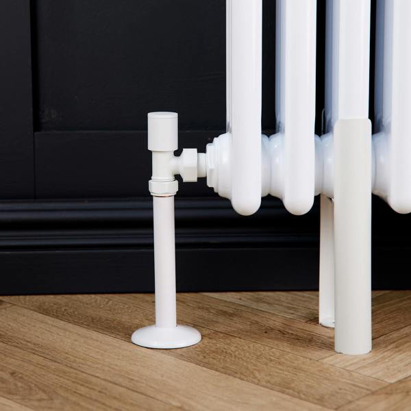 Flode Angled Round Manual Radiator Valve Pack | 15mm x 1/2″ | Matt White