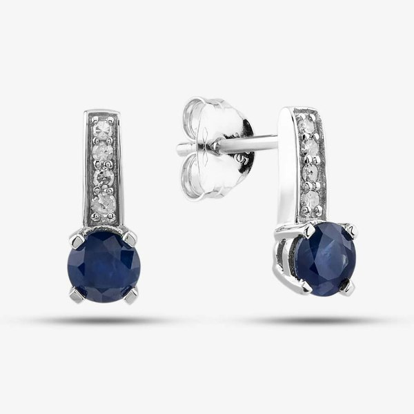 T. H. Baker 9ct White Gold Sapphire & 0.06ct Diamond Stud Earrings OJE1704-BS