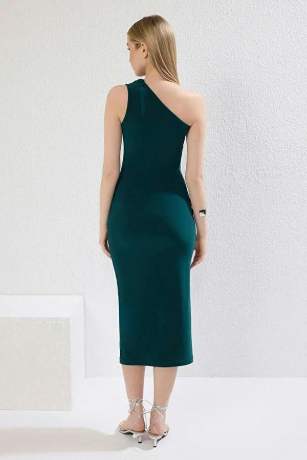 WOVCOR One-Shoulder Draped Stretch Knit Dress