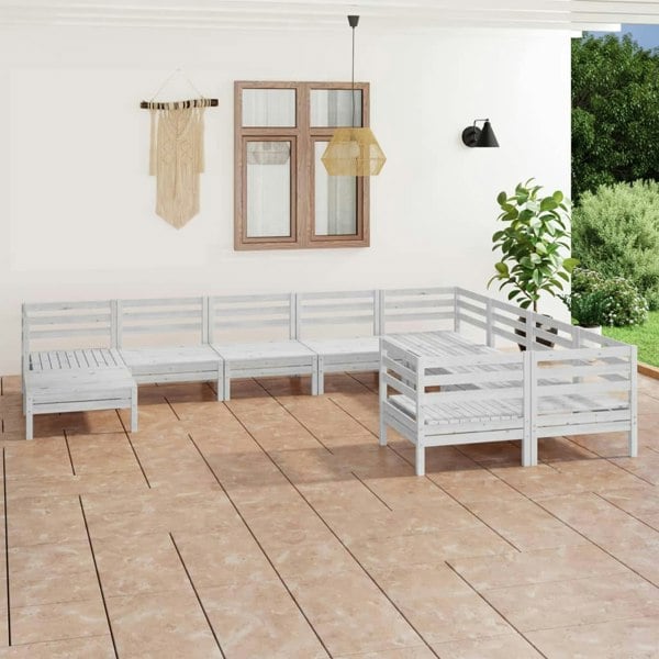 Berkfield 10 Piece Garden Lounge Set White Solid Wood Pine