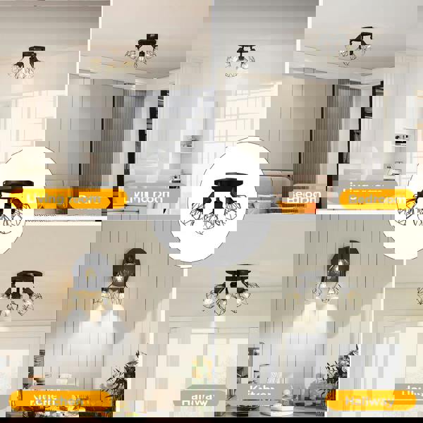 EMITTO 3-Way Spotlight Ceiling Light Adjustable Vintage Black E14 Metal Fixture