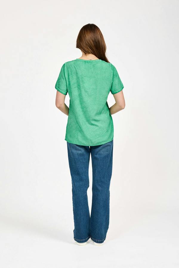 Mudflower Acid Wash Embroidery Anglaise Embellished Top
