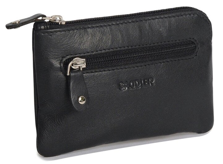 SADDLER Compact Leather Coin & Card Purse "Ellie" – Handmade by Saddler | RFID Protected & Gift Boxed | With Front Zip Pocket & Key Holder - Black