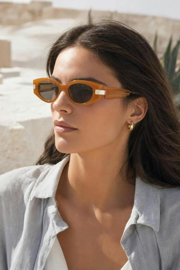 SVNX Oval Metal Detail Sunglasses In Orange