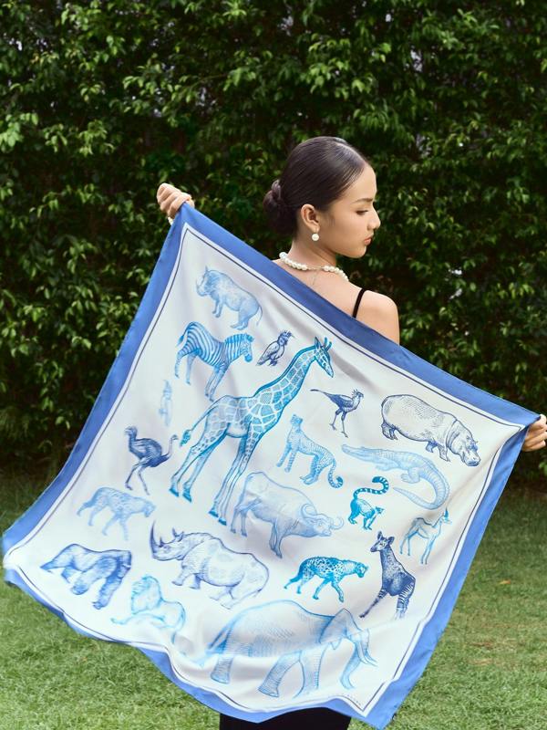 The Naturalist's Sketchbook Animal Print Twill Silk Scarf – Cornflower Blue & Ivory