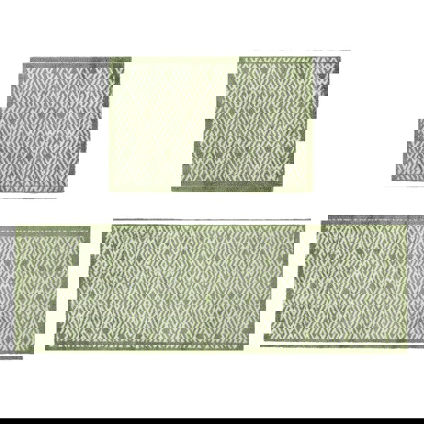 JVL Mega Mat Machine Washable Entrance Runner and Doormat Set, Green Geo