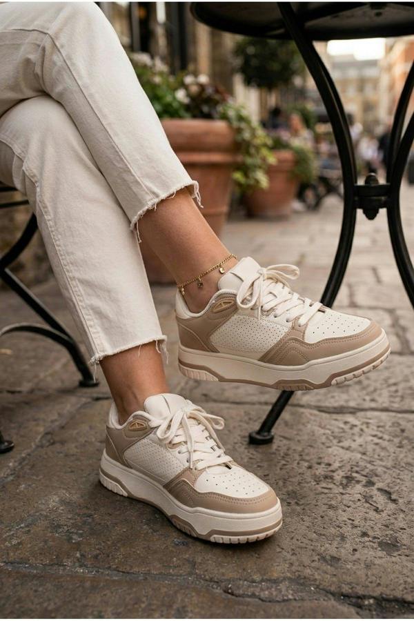 Cordelia Two Tone Panel Chunky Trainers - Beige